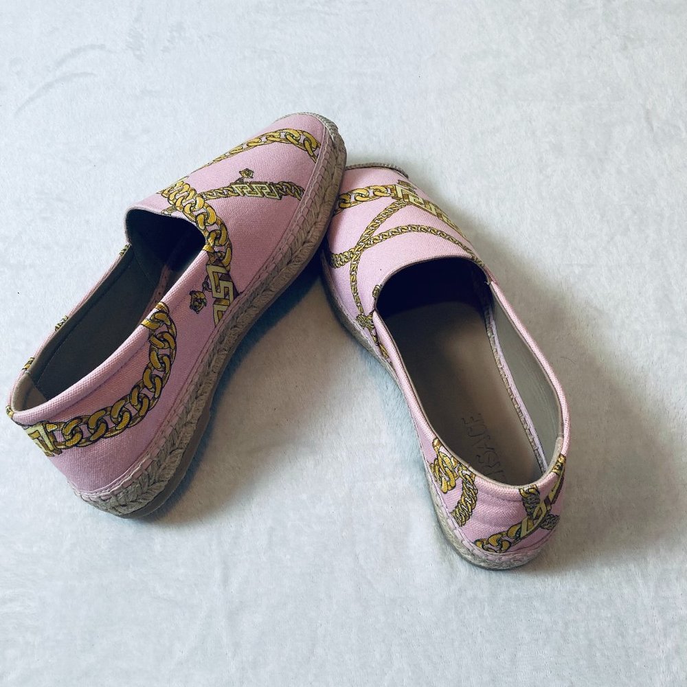 Versace Chain-Print Cotton Espadrille Loafers Pink Size 10B New In Box Authentic - Picture 7 of 13